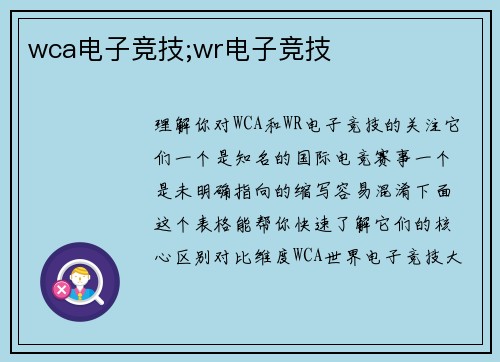 wca电子竞技;wr电子竞技