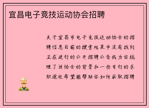 宜昌电子竞技运动协会招聘
